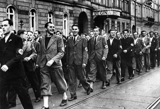 Les Corps-Francs Sudètes défilent à Dresde. 1938