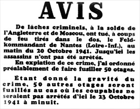 German occupation in France.  Opinion of October 20, 1941