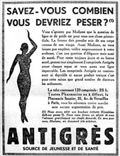 Advertisement in the Press for "Antigrès", "source of youth and health"