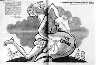 Caricature. Blum terrassé par la vie chère. 1937. La Presse.