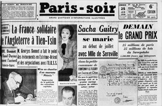 25 juin 1939. Manchette de Paris-Soir. Mariage de Sacha Guitry.