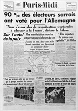 15 janvier 1935. La " Une " De Paris-Midi. Les Sarrois acclament Hitler.