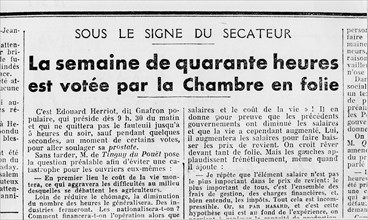 1937. L'Action Française : " La semaine de quarante heures ".