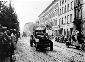 1923.  French in Mainz.  Procession of armoured cars.