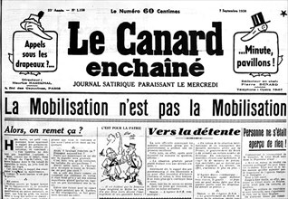 7 septembre 1938. Manchette du Canard Enchaîné : la Mobilisation.