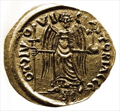 Pièce de monnaie représentant Théodebert Ier, roi Mérovingien