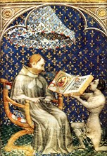 Manuscript, Jean de Vaudetar offering a bible to Charles V