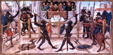 French manuscript (1460-70). Charter of tournament and combat rules decreed by King Charles VI.