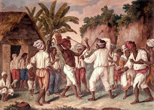 Combat entre noirs anglais et français sur l'île de la Dominique.