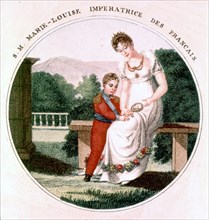 L'Impératrice Marie-Louise et le roi de Rome. Image populaire.