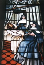 Stained-glass window representing the Grey Sisters. Basilica of Notre-Dame of Montréal