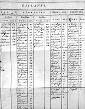 Liste des esclaves d'une plantation antillaise.