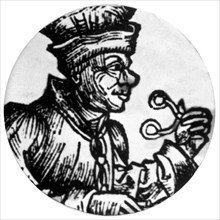 Engraving representing medieval glasses ("clouants")