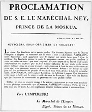 Proclamation du maréchal Ney, prince de la Moskova pour le retour de Napoléon de l'île d'Elbe