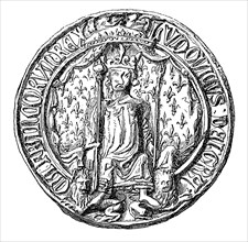 Drawing of a seal emblazoned with the image of Louis XI.