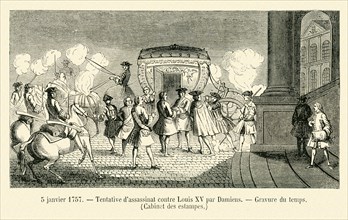 Tentative d'assassinat contre Louis XV par Damiens.