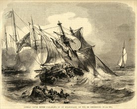 Naval combat between the Alabama and the Kearseage, en route to Cherbourg.