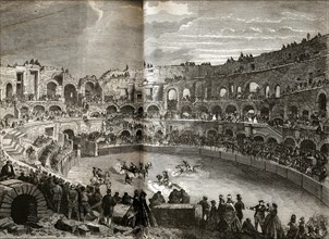 Une course de taureaux dans les arènes de Nîmes.