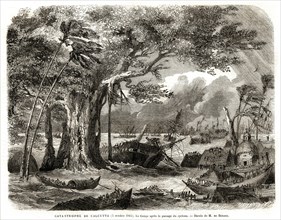 Inde. Catastrophe de Calcutta (5 octobre 1864). Le Gange après le passage dy cyclone.