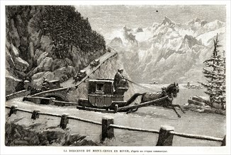 France. La descente du Mont-Cenis en hiver (1864).