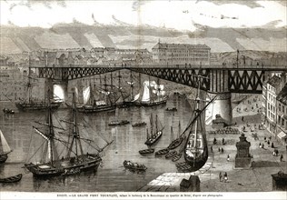 France. Brest. Le grand pont tournant, reliant le faubourg de la Recouvrance au quartier de Brest (1864).