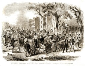 America. Electoral scene in New York on Clarkson street, the 8th November 1864.