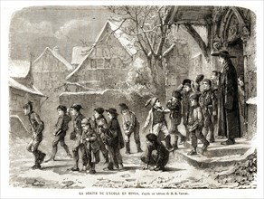 Une sortie d'école en hiver (1864).