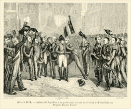 Napoleon bidding farewell to his guard in the courtyard of the Fontainebleau palace.