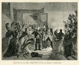 Louis XVIII sort du palais des Tuileries.