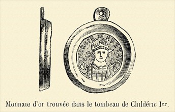 Monnaie d'or trouvée dans le tombeau de Childéric 1er.