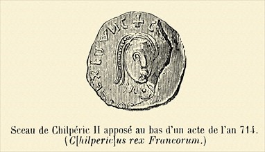 Sceau de Chilpéric II apposé au bas d'un acte de l'an 714.
