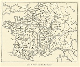 Map of France under the occupation of the Merovingians.