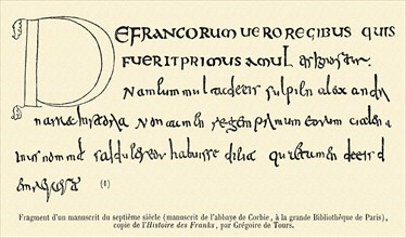 Fragment of a manuscript from the 7th Century (from Corbie abbey).