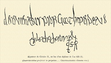 Signature of Chlothar II, at the bottom of a diploma from the year 625.
