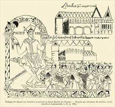 Philippe 1er faisant une donation au prieuré de Saint-Martin des Champs (d'après une miniature du 11 siècle).