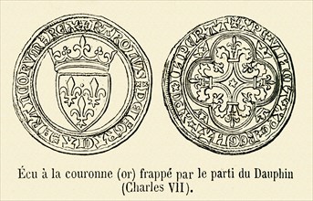 Ecu à la couronne (or) frappé par le parti du Dauphin (Charles VII).