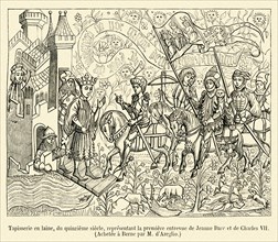 Tapisserie en laine représentant la première entrevue de Jeanne d'Arc et de Charles VII.