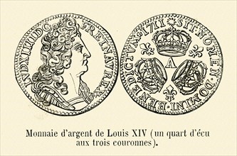 Monnaie d'argent de Louis XIV (un quart d'écu aux trois couronnes).