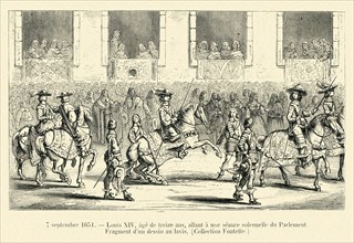 Louis XIV, aged thirteen, attending a formal meeting in Parliament.