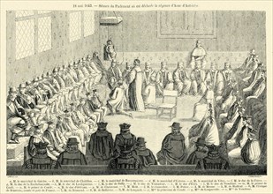 The declaration of the regency of Anne of Austria during a meeting in Parliament.
