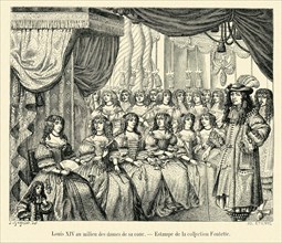 Louis XIV amongst dames in his court.