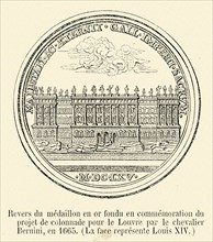 Reverse side of a golden medallion, issued to celebrate the commencement of construction started on the colonnade of the Louvre.
