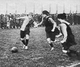 The first women's football teams in England.
