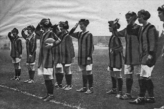 The first women's football teams in England.