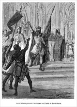 Louis VI the Fat waving a flag in Saint-Denis.