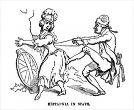 Britannia in Stays. Un révolutionnaire français serre le corset de l'Angleterre. Caricature