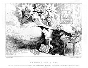 Smelling out a Rat. Le révolutionnaire athée surpris dans ses supputations. Caricature anglaise.