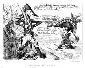 Armed Heroes. Bonaparte défie les Britanniques. Caricature anglaise.