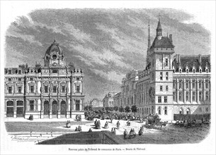 Palais du Tribunal de Commerce de Paris en 1865. Gravure.