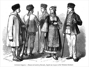 Costumes bulgares traditionnels. 1865. Gravure.